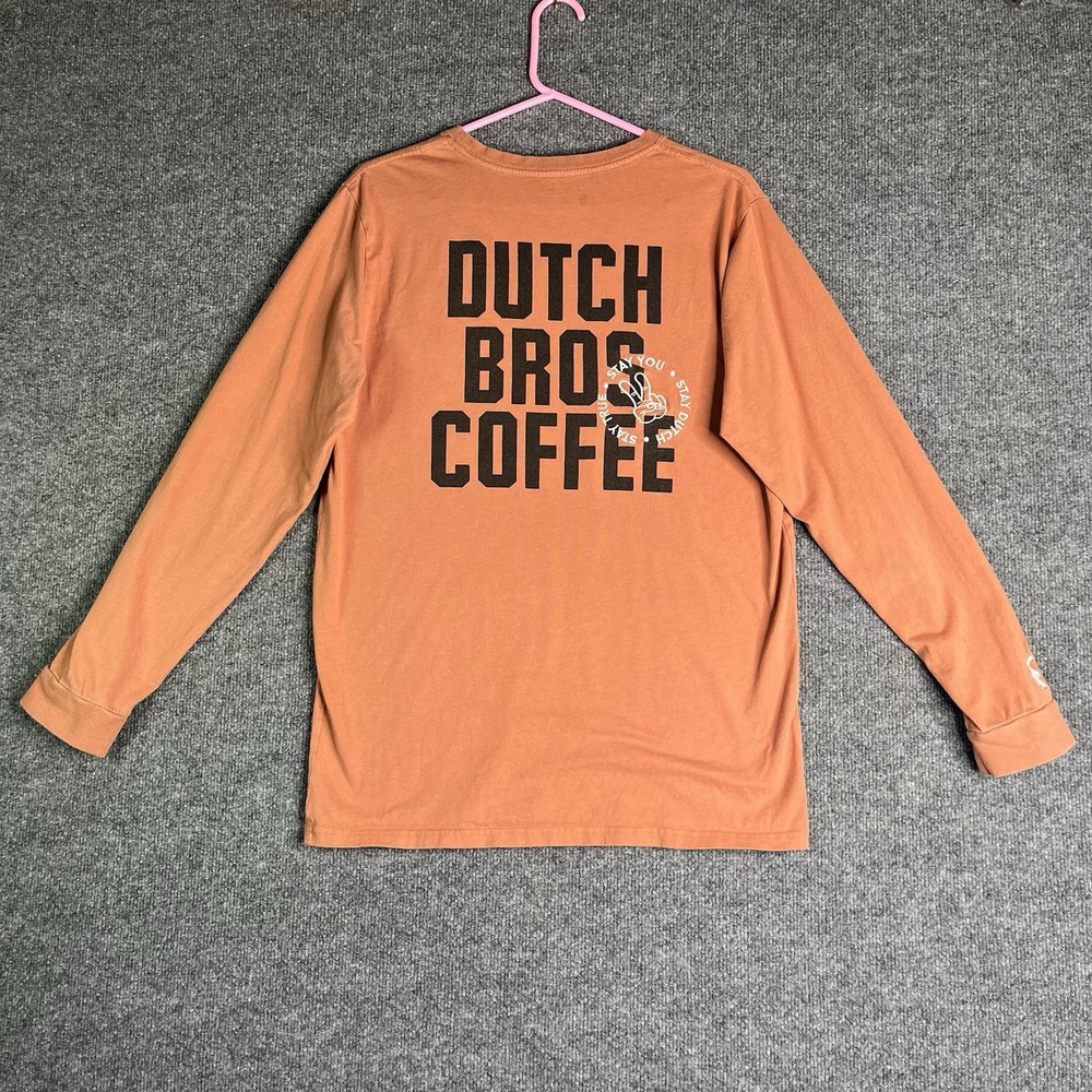 Dutch Brothers Unisex Large Orange Patches DB Embroidered Long Sleeve Tee